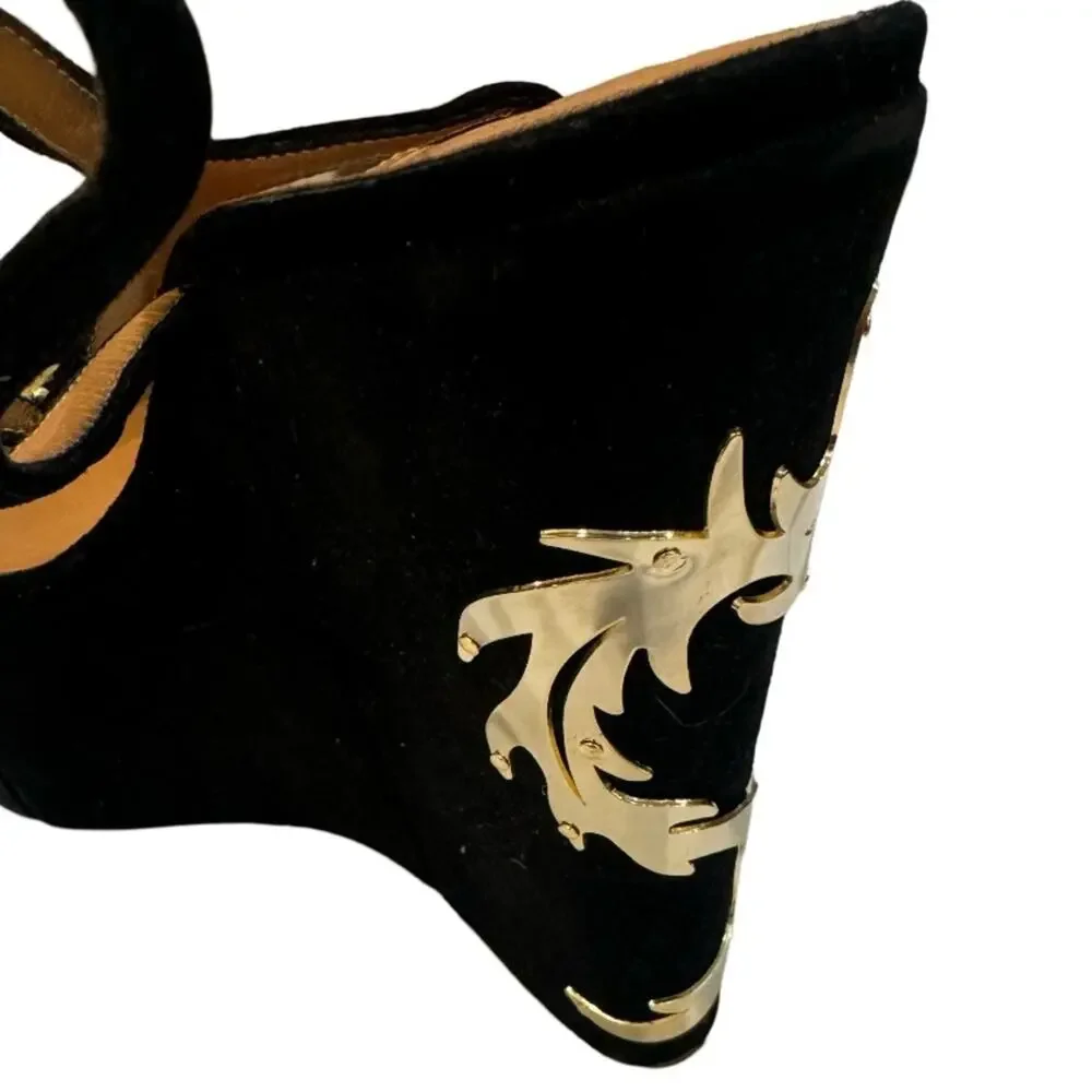 Alexa Wagner Metal Dragon Suede Platform Wedge Sandal 39IT - Picture 3 of 8